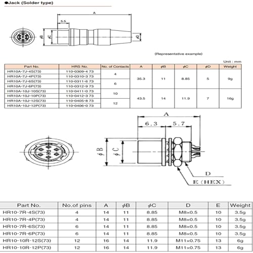 Hirose HR10A conector circular macho/hembra 6 pines miniatura 3