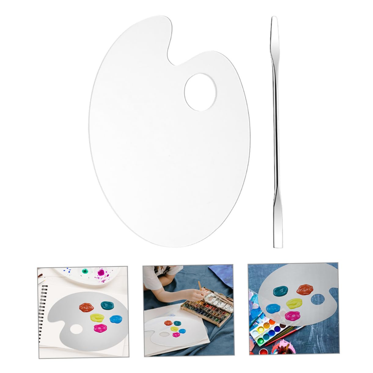 ARTIBETTER 3 Sets Sturdy Acrylic Makeup Palette Foundation Mixing Tray Makeup Supplies Blender Spatula Beauty Palette