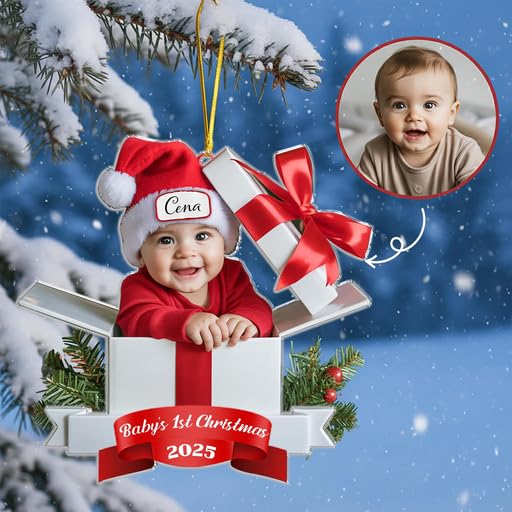 Personalized Baby’s First Christmas Ornament 2025, Custom Photo Acrylic Ornament for Newborn, Add Baby Name & Picture, 1 Layer Acrylic Keepsake for... - Image 4