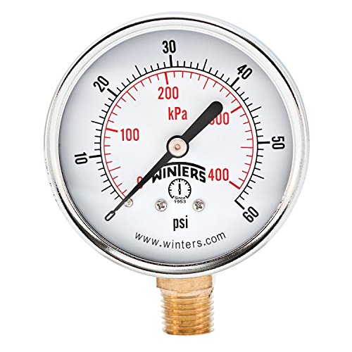 Winters PEM Series Steel Dual Scale Economical All Purpose Pressure Gauge with Brass Internals, 0-60 psi/kpa, 2-1/2" Dial Display, +/-3-2-3% Accuracy, 1/4" NPT Bottom Mount