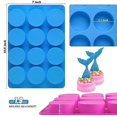 Image of Sakolla 3 Pcs Round Chocolate Cookie Molds, 12-Cavity Cylinder Silicone Molds for Chocolate, Cake, Candy, Pudding, Mini Soap (2 Rose Red+1 Blue)