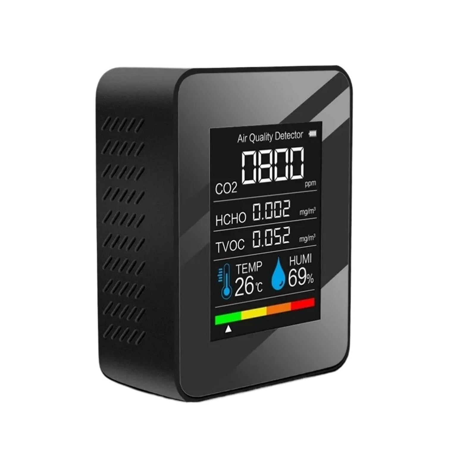 Air Quality Monitor, 5 in 1 Air Quality Monitor CO2 Detector Temperature Humidity CO2 Meter(Nero)