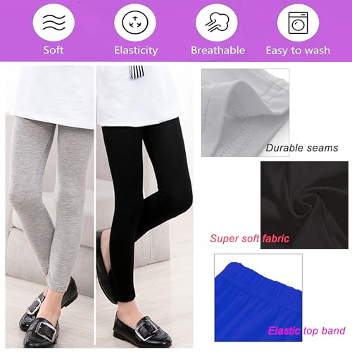 Girls' Leggings 3-Pack Cotton Basic Toddlers Leggings for Kids - Breathable & Safety Ultra-Soft Modal Cotton Leggings3