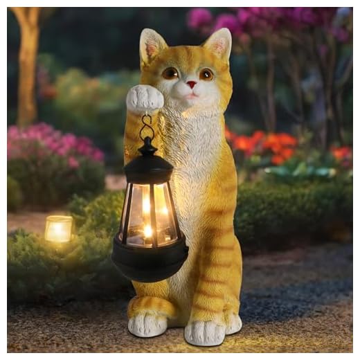 Solar Powered Outdoor Cat Garden Statue, Crafted Garden Sculptures & Statues for Patio, Yard, Lawn, Gardening Gifts for Women and Mom(11" Cat)
