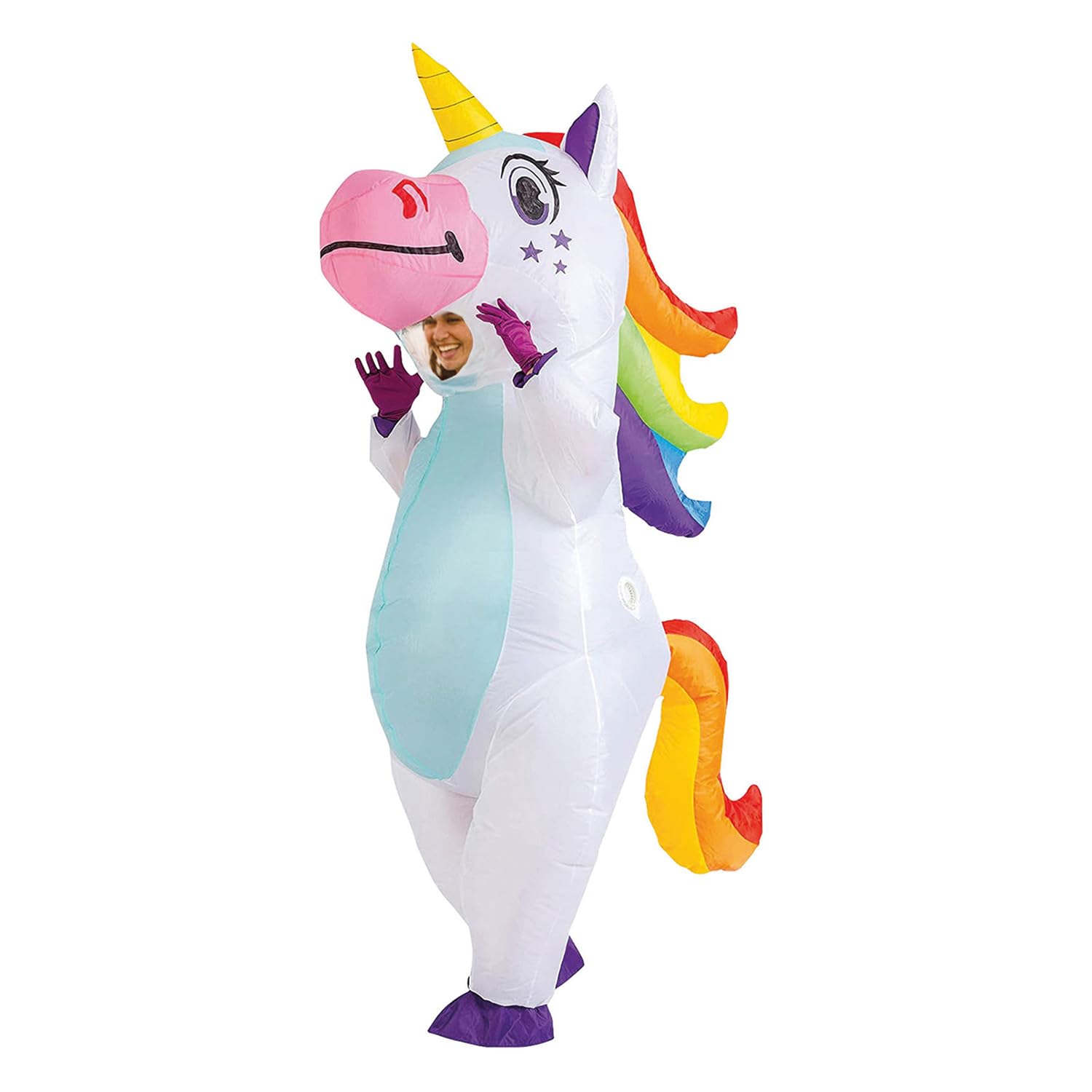 AirSuit® Disfraz inflable de Unicornio XXL | Disfraz inflable inusual |Tamaño adulto 160 a 190cm | Poliéster | Cómodo de llevar | Duradero | Sistema inflable incluido | OriginalCup®