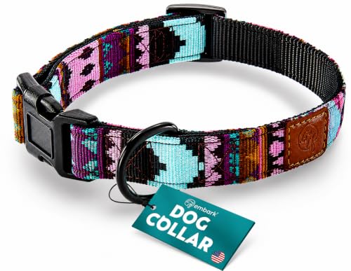 Embark Urban Hundehalsband für große, mittelgroße und kleine Hunde – strapazierfähige Halsbänder für männliche und weibliche Hunde – Dickes Nylonmaterial und Hardware – Leder geprägt