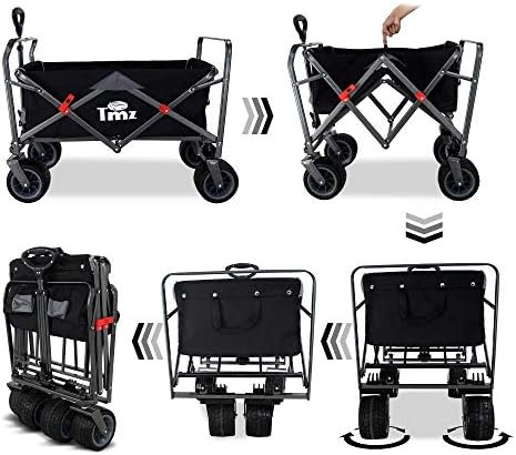 TMZ Folding Wagon Cart Collapsible Outdoor Utility Beach Wagon,All-terrain Handcart Shopping Trolley with 264lbs Capacity-Black/Grey
