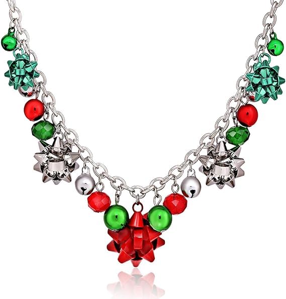 Dereine Collar de Navidad, Juego de joyas de Navidad para mujer, Juego de aretes de collar de campana, Navidad Collar Colorido, Accesorios de joyería de Navidad para niñas y mujeres