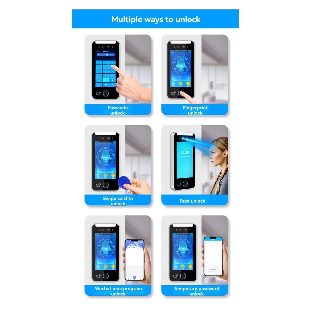 Dispositivo Biométrico Inteligente de Control de Asistencia por Huella Dactilar, 5000 Usuarios, Pantalla Táctil de 5 Pulgadas, Cámara de 2 MP, A