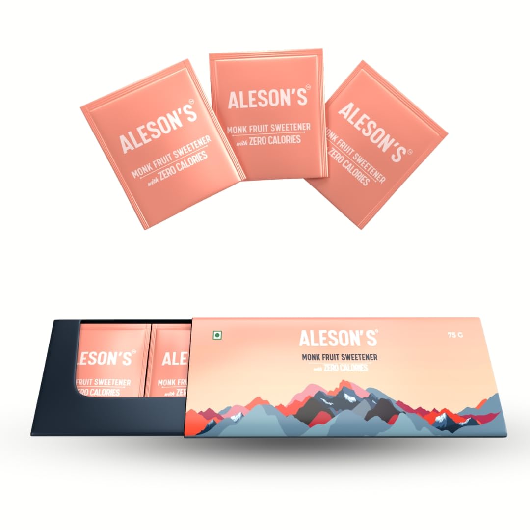 ALESON'S Monk Fruit Sweetener Sachets | Zero-Calorie Natural Sugar Substitute | 75gm | Keto & Diabetic Friendly | Non-GMO & Gluten-Free | Ideal for Coffee, Lemonade, Other Drinks & Desserts (Pack of 30)