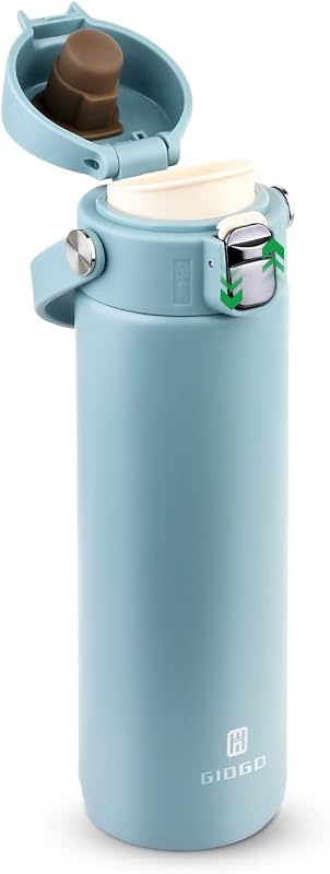 Botella de agua termo con mango de 16,9 oz Botella de agua de acero inoxidable con aislamiento al vacío Botella de agua para bebidas calientes y frías para senderismo, entrenamiento, gimnasio, viajes (Lake Blue, 500 ml)