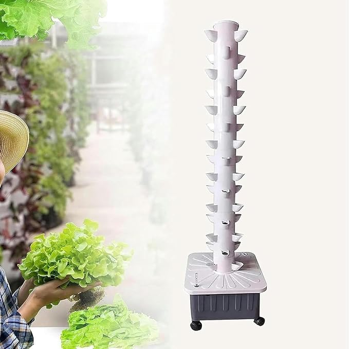 Sistema de cultivo hidropónico, kit de torre vertical de 15 pisos y 45 agujeros para jardín interior y acuaponía