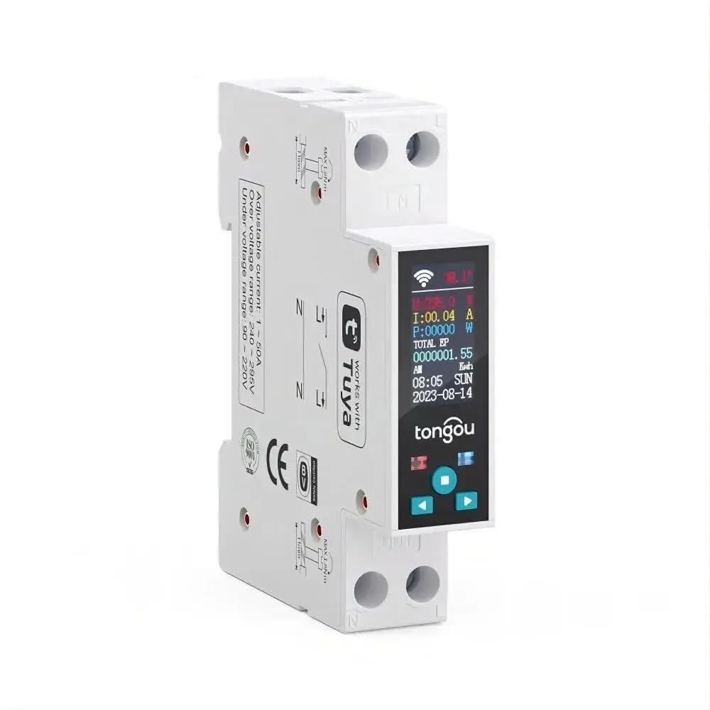 Disyuntor,Interruptor AutomáTico MagnetotéRmico Interruptor Inteligente Tuya WIFI 1P 50A, Disyuntor, LED, Medidor De Energía, KWh, Temporizador Y Relé