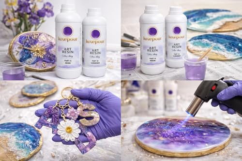 Image of Crystal Clear 2:1 Epoxy Resin & Hardener | UV Resistant, Self-Leveling High Gloss Finish | Non-Toxic, Easy Mix Liquid Art Kit for Jewellery, Keychain & DIY Crafts