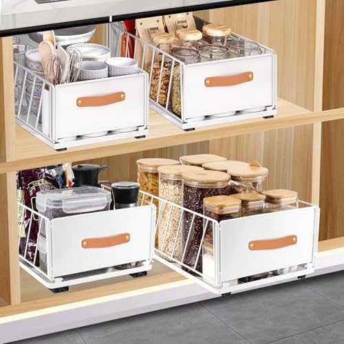 Pavlleen Cassetto Telescopico,Cassetto Scorrevole Estensibile Estraibile con pellicola adesiva,con Maniglia,Ripiani per Cassetti Estraibili per Armadio da Cucina(Larghezza 25 cm) (Bianco)