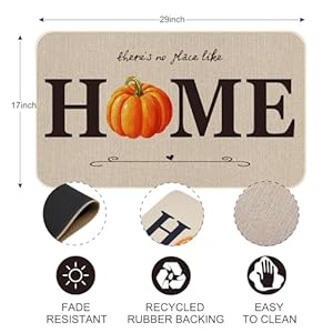 ONWAY Door Mat Pumpkin Decorative Doormat Fall Thanksgiving Farmhouse Rustic Low Profile Floor Rug Switch Mat for Indoor Outdoor 17 x 29 Inch