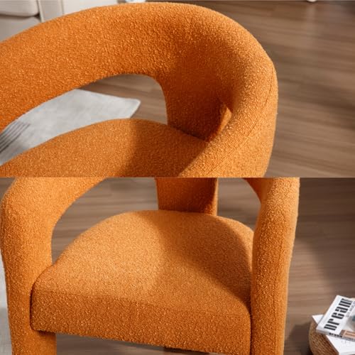 Image of HNY Modern Barrel Kitchen & Dining Room Chairs Set of 3, Sherpa Upholstered Accent Chairs with Arm, 18.5'' Wide Side Armchairs Vanity Chairs for Living Room Bedroom Makeup Small Spaces, Orange