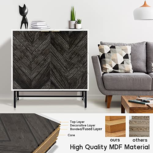 Rehoopex Storage Buffet Cabinet, Accent Cabinet With Door, Modern Sideboard White Marble Pattern, Free Standing Cabinet, Wooden Gray Storage Cabinets For Bedroom, Kitchen, Office And Hallway #TOP2