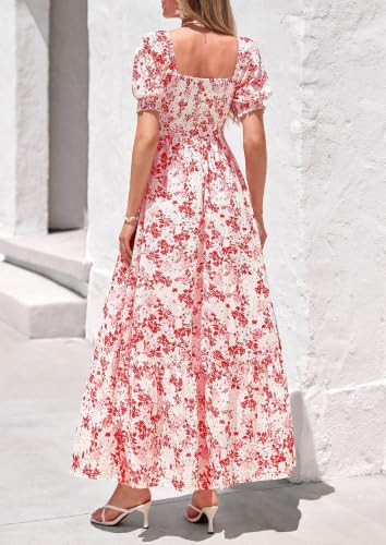 Image of PRETTYGARDEN Women's Summer Floral Boho Eyelet Flowy Maxi Dresses | Embroidered,Hollow Out,Sweetheart Neck,Lantern Short Sleeve,Smocked Pockets,Fit and Flare,Swing Long,Beach Vacation Clothes