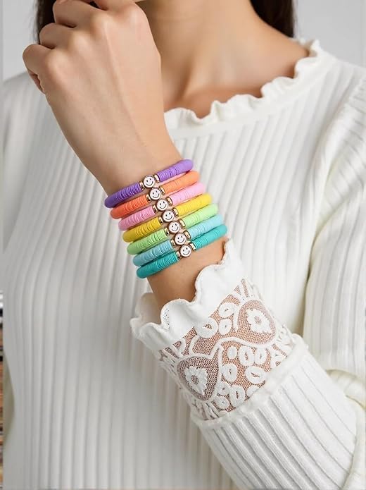 12/24 PCS Preppy Friendship Smiley Face Bracelets for Women4