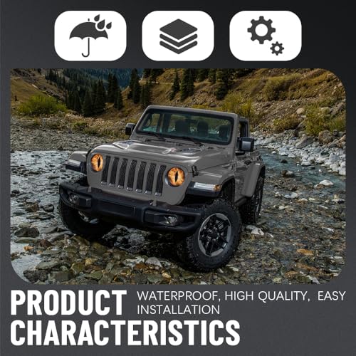 Image of 2PCS Beast Eyes Headlight Decals, 3D Stereo Eyes Headlight Decal Stickers, Car Body Window Bumper Decoration Stickers, Car Accessories Round Headlight Decal for Jeep Wrangler (Yellow)