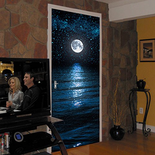 Türtapete selbstklebend TürPoster 3D Bewirken Fototapete Türfolie Poster Tapete Abnehmbar Wandtapete für Wohnzimmer Küche Schlafzimmer 77X200cm (Mond und Sterne)