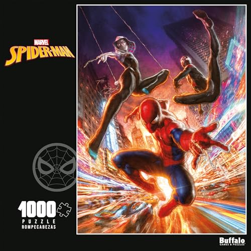 Rompecabezas Buffalo Games Marvel, 'Web Swinging Into the Night', 1000 piezas | Poster de referencia grande, escena de acción de Spider-Man, fabricado en EE.UU., para adultos, noche de juegos, concentración y relajación miniatura 3