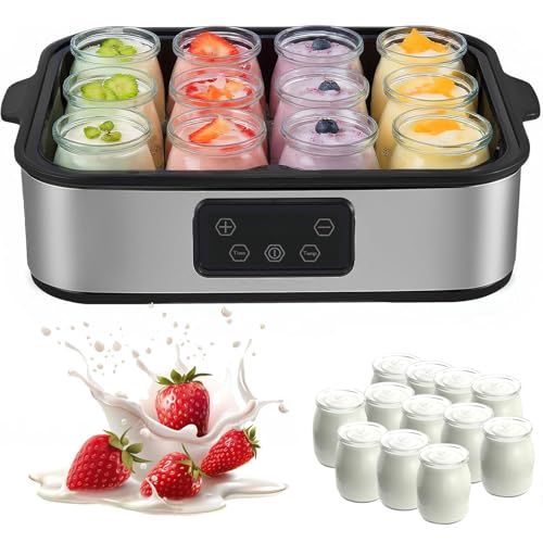 Yogurtera automática con pantalla LED y temporizador, capacidad de 2100 ml para yogur casero de 48 horas, incluye 8 tarros para personas conscientes de la salud