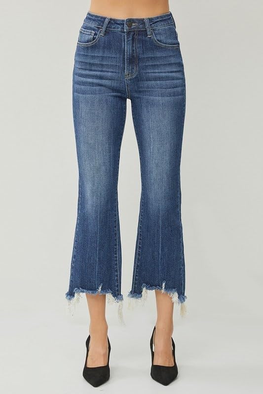 SALT TREE Risen Jean - High Rise Frayed Hem Ankle Flare Jeans - RDP10594