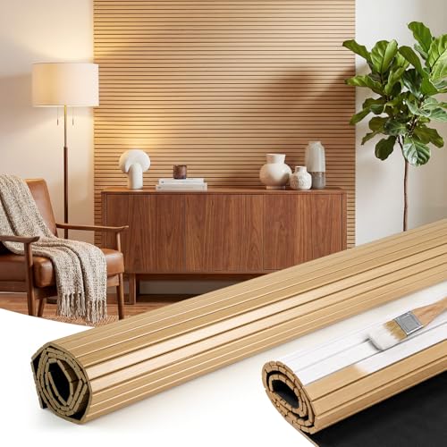 Maasechs 2 Pack 59 x 47 Inches 40 Sq ft Flexible Fluted Wood Slatwall Panels White Pole Oak Tambour Wall Panel Wrap for Curved Walls Kitchen Island Bar Front Cabinet Wrap DIY Accent Wall Ceiling