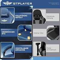 GTPLAYER Gaming Stuhl, Atmungsaktiver Bürostuhl, bürostuhl ergonomisch, Hochwertiger - Stoff, Ergonomischer PC Stuhl, 160° Verstellbare Rückenlehne und ausziehbare Fußstütze, Tragkraft 180 kg, Blau – Ansicht 7
