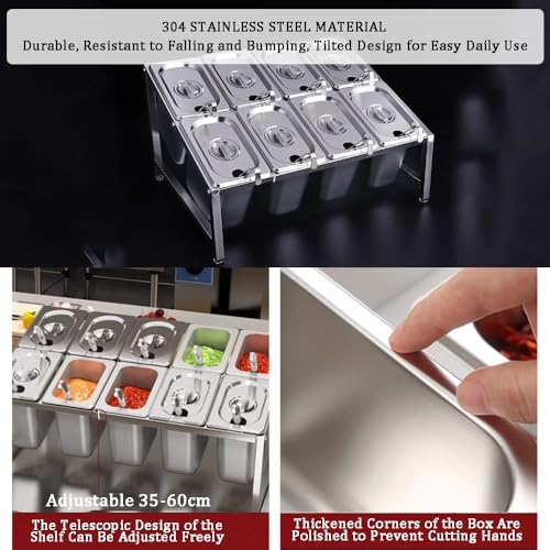 Contenitori per condimenti in acciaio inossidabile, ripiano inclinato per spezie, stazione di copertura a doppio strato con coperchi e cucchiai per sale, snack, farina e prodotti secchi