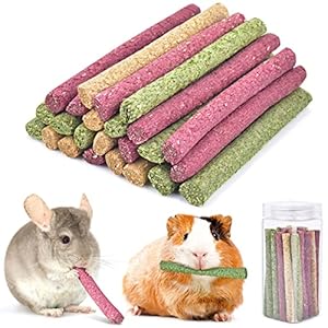 ERKOON 25 Pcs Timothy Hay SticksRabbit Chew Toys for Teeth Natural Timothy Grass Molar Sticks Rabbits Treats for Bunnies Chinchilla Guinea Pigs Gerbil Hamster TimothyOatmealBeet