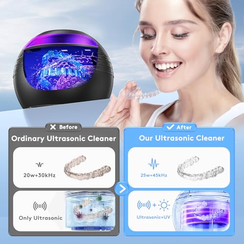 B.Urhero Ultrasonic Retainer Cleaner Machine - 45Khz Sonic Dental Cleaning Pod For Denture Mouth Guard thumb #3