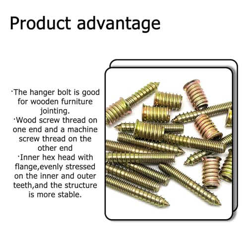 Image of 12 Sets Wood Furniture Set,M8x50mm Double Headed Bolts Self-Tapping Screw,M8x20mm Threaded Insert Hex Socket Nut,M8 Hanger Bolt Driver,8mm Hex Wrench for Joint Furniture Legs