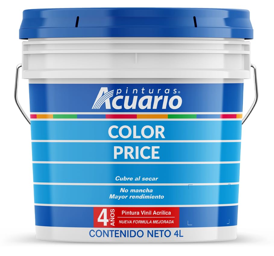 El Mejor Listado de Pinturas Top 10. 46 Cubeta De Pintura Vinilica Acrilica Acuario Color Price Para Casas Interiores y Exteriores Techados 4 Litros (Blanco)