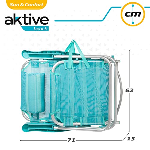 AKTIVE Silla plegable de playa con cojín, Silla multiposición, 5 posiciones, 48x46x84 cm, altura del asiento 21 cm, peso máx 100 kg, estructura reforzada, aluminio y PVC (53963)