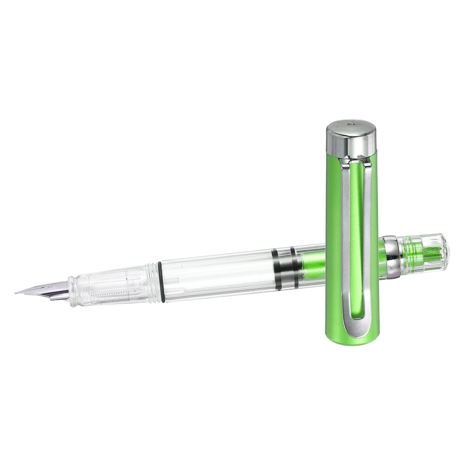 PATIKIL Iridium-Tipped Nib Fountain Pen, 1 Pack Calligraphy Pen Clear Barrel Smooth Writing with Refillable Ink Converter for Office Journaling Calligraphy Gift, Green