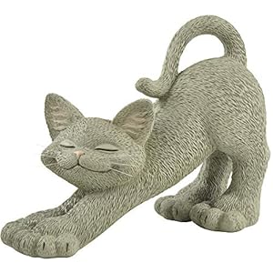 Whimsical Grey Cat Stretching Figurine Cute Collectible – Happy Cat Collection – Cat Lover Gifts for Women, Cat Lover Gifts for Men, Cute Cat Gifts, Cat Office Desk Accessories, Cat Desk Decoration
