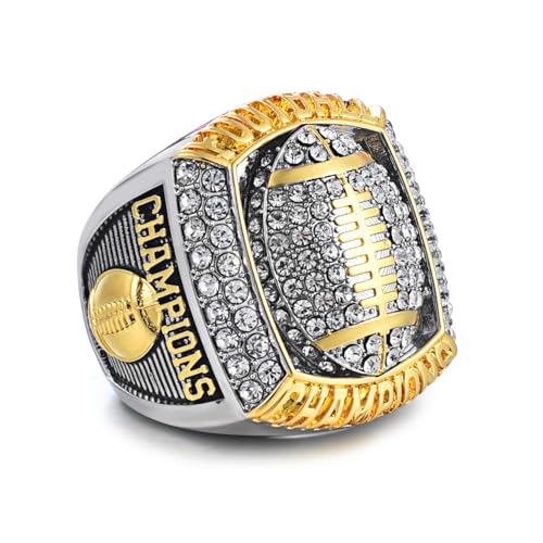 charlinliol Football Championship Ring Crystal Rhinestone Studded Two-Tone Gold and Silver Sports Champions Memorabilia (SIZE 13)