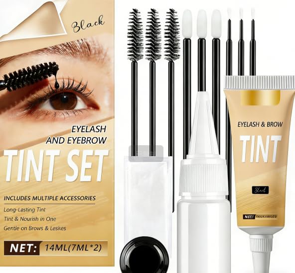 1 Set Tinte Pestañas Negro Tinte De Cejas Fórmula Suave Acabado De Maquillaje Natural Color Duradero 7 Ml Con Colorante Brocha Varilla Mezcladora Guantes Y Paleta Práctico Apto Para Uso Doméstico