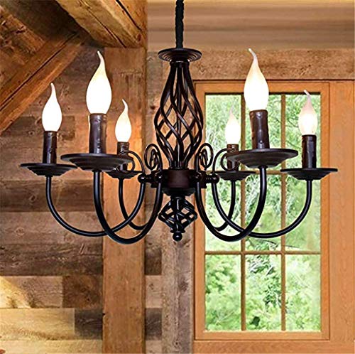 Lustres Lampe Suspendue Antique Rustique Classique Aristocratique Lampe Suspension Rétro Fer Forgé Bougie 6*E14 Hauteur Réglable Pendentif Restaurant Salon Café Bar Plafonnier Éclairage Plafond,Noir