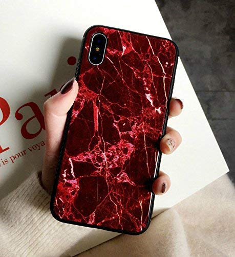 iPhone XR Case, Ebetterr Tempered Glass Hard Back Protective Cover,[Scratch Resistant][Shock Absorption] Soft Silicone Bumper TPU Frame Hybrid Shell Slim Fit Case for Apple iPhone X (2018)-Red Marble