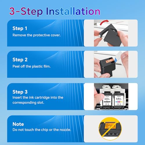 Image of 64XL Ink Cartridge Combo Pack Replacement for HP Ink 64 Black and Color Compatible with Envy Photo 7855 7858 7155 7800 Inspire 7900e Series 7200e 7255e 7900e 7950e 7955e 7958e Tango Series Printers