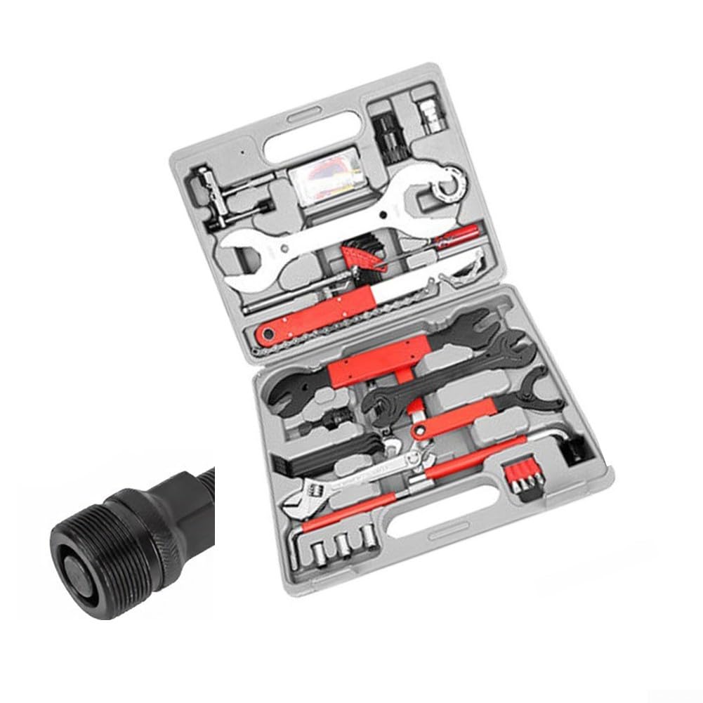 Kit di riparazione per mountain bike, multifunzione, set di strumenti in ferro per la manutenzione del ciclismo, con custodia compatta grigia per correzioni e regolazioni delle marce, 32 x 25 cm