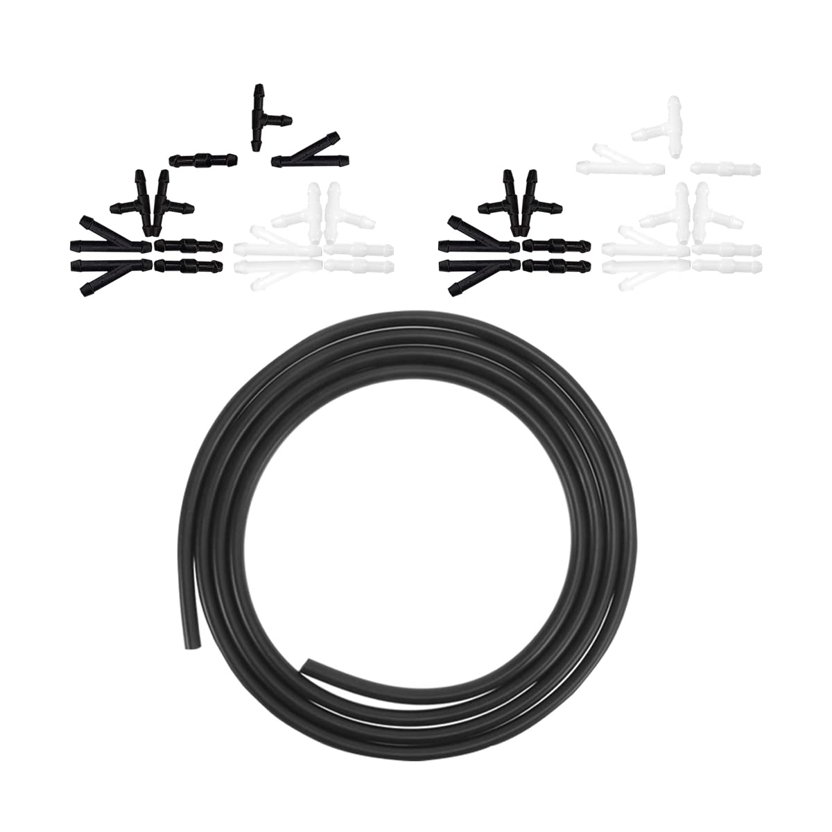 Car Windshield Washer Hose Kit, Washer Fluid Hose with Hose Connectors, Rubber Wiper Fluid Tubing Kit, Auto Replacement Accessories for Most Car Windshield Washer Tubing (6M Hose+30 Connectors)
