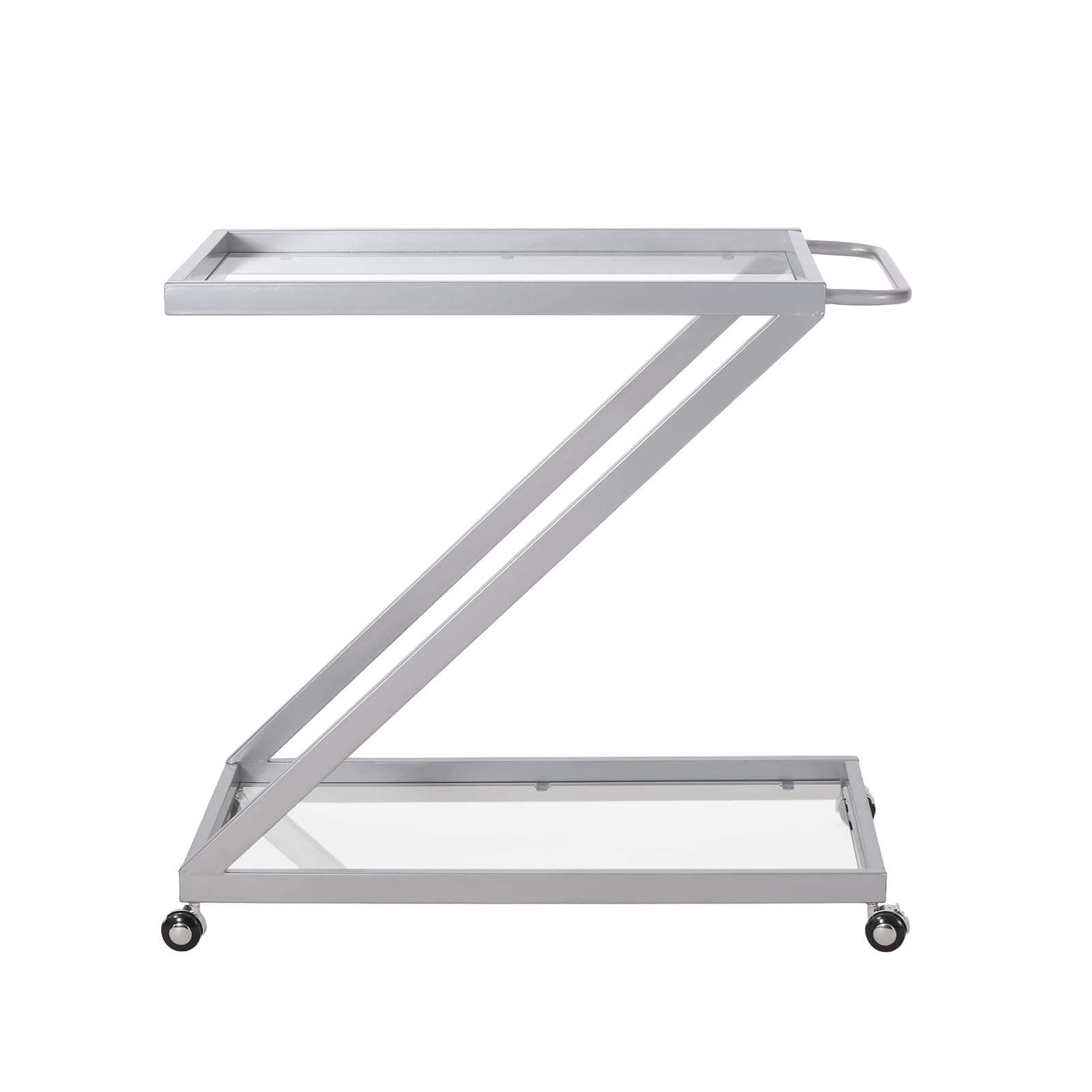 BOYANG Modern Z Shape Coffee Bar Cart, Kitchen Island Cart with Glass Top and Metal Frame, Minimalism Rolling Storage Cart for Living Room, Parlor, Kitchen