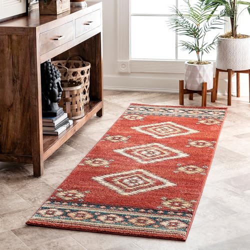 nuLOOM Margene Southwestern 2×6 Runner Rug for Living Room Bedroom Dining Room Entryway Hallway Kitchen RedBlue