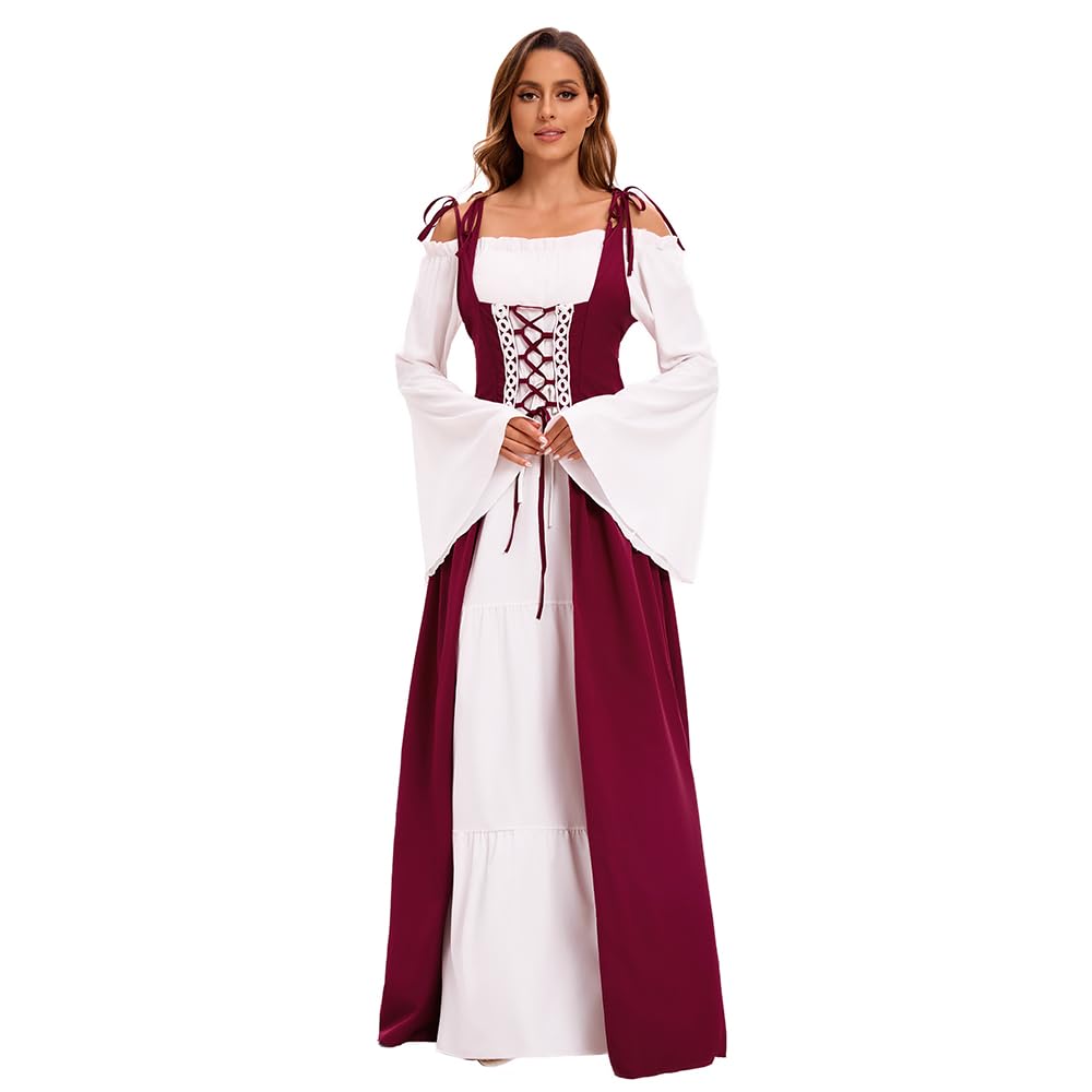 Vestido Medieval para Mujer - Disfraz Renacentista, Reina Victoriana, Princesa - Manga Gótica, Trompeta, Maxi