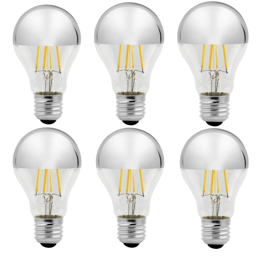 6Pz A60 E27 4W 6W 220V Specchio D'argento Retro LED Lampadina Filamento Vintage LED Camera Lampada Da Tavolo Illuminazione Bianco Caldo,4Watts